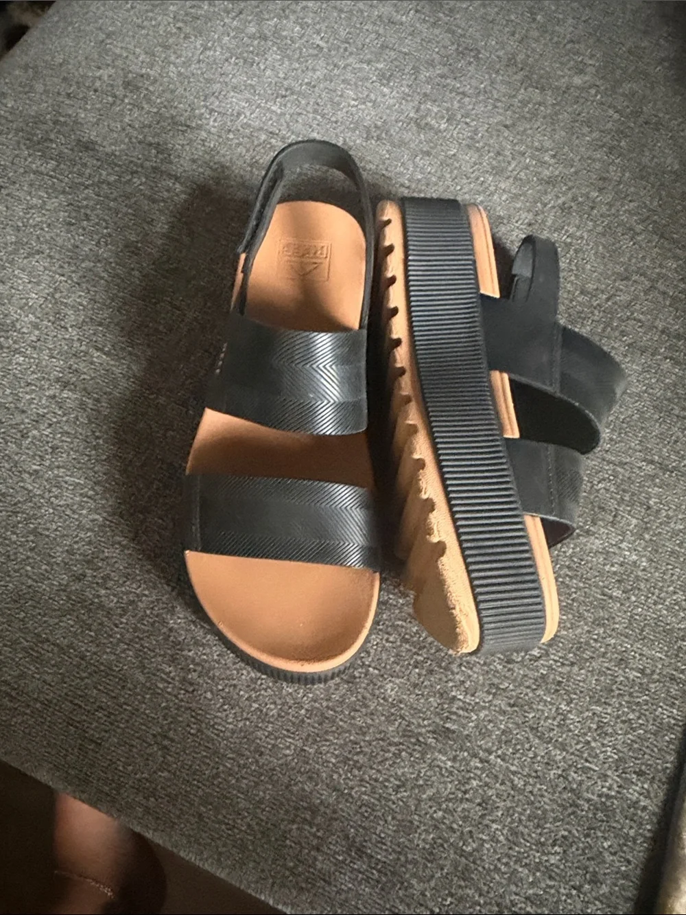 Reef Women's Black Platform Sandals with Tan Footbed